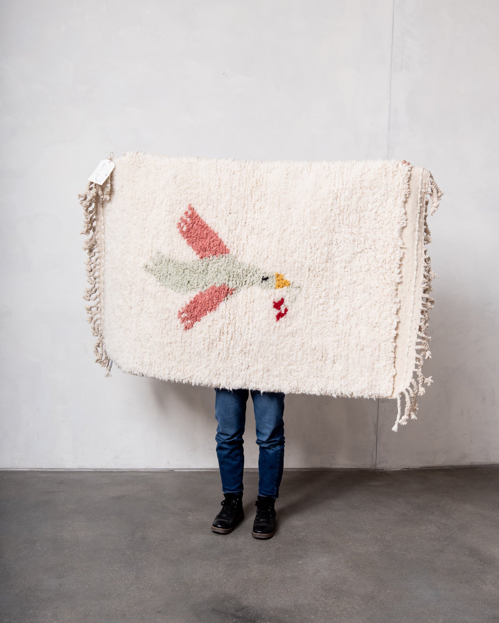 Modern, designer, handcrafted Berber rug from Morocco. Beniourain carpet with beautiful colours and patterns and fluffy wool texture.